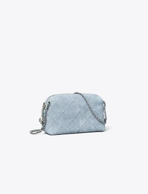  Fleming Denim-Print Suede Soft Crossbody Bag