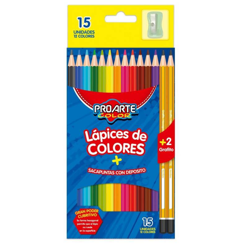 Lápices de Color 12 Largos + 2 Grafitos