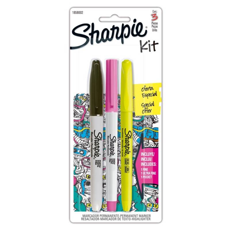 SHARPIE - Kit 3 Sharpie Fine UF y Destacador