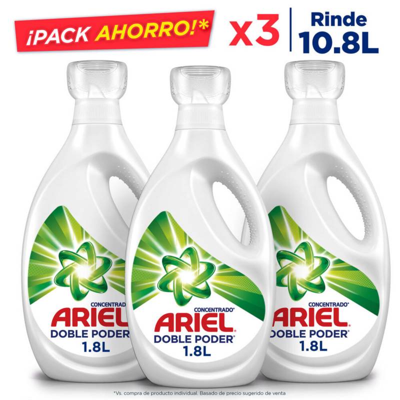ARIEL - Tripack Detergente Líquido Doble Poder Botella