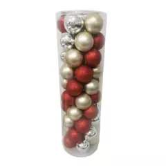CASA JOVEN - Set 50 Esferas de Navidad 6 cm Plata, Rojo y Champagne
