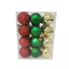 CASA JOVEN - Set 24 Esferas de Navidad 4 cm Rojo, Verde y Dorado