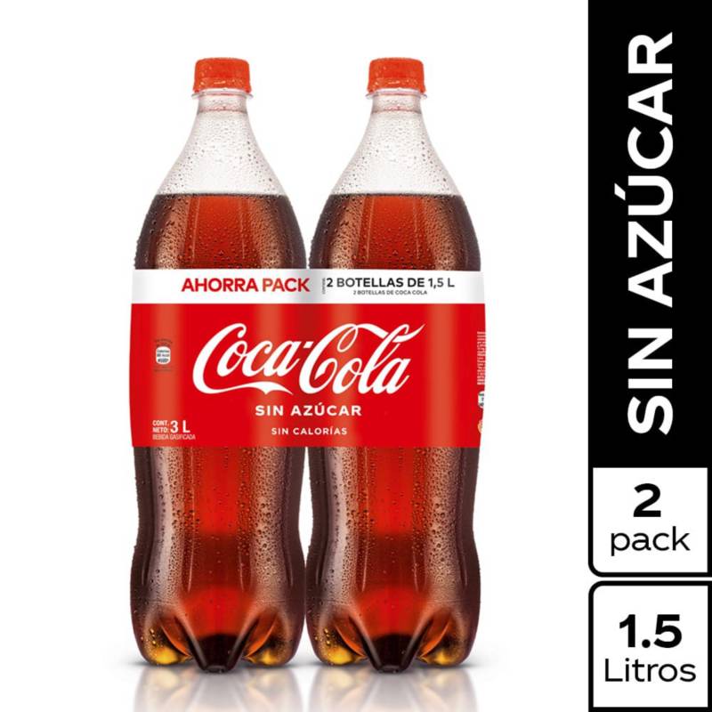 COCA COLA - Two Pack Gaseosa Coca Cola Sin Azúcar 1.5 L