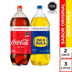 COCA COLA - Coca Cola + Inca Kola Pack 2 Unidades 3 L