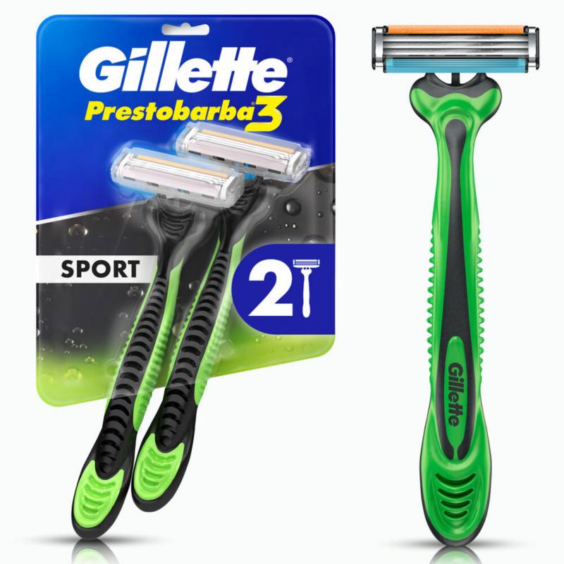 GILLETTE - Máquina de Afeitar Gillette Prestobarba3 Sport con 3 Hojas, 2 Unidades