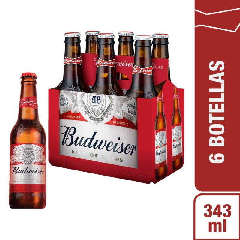 BUDWEISER - Cerveza Budweiser Pack 6 Unidades 343 mL