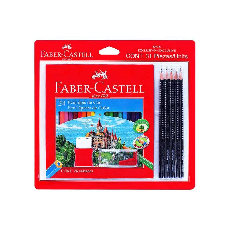 LAPICES DE COLORES FABER CASTELL X 24 LARGOS + 4 PASTEL - Librería Flash