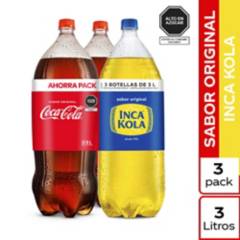 Gaseosa: 1 Inca Kola 3 L + 2 Coca-Cola Sabor Original 3 L