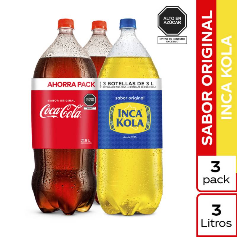 COCA COLA - Gaseosa: 1 Inca Kola 3 L + 2 Coca-Cola Sabor Original 3 L