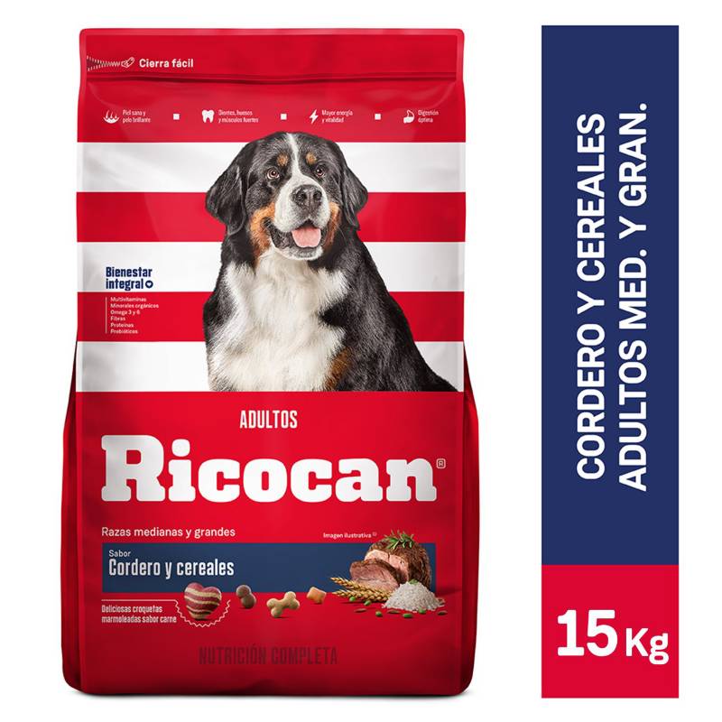 RICOCAN - Comida para perros Ricocan adultos medianos y grandes sabor cordero y cereales de 15 kg
