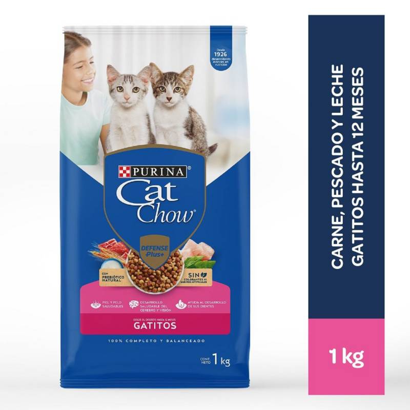 CAT CHOW - Comida para gatitos Cat Chow sabor carne pescado y leche de 1 kg