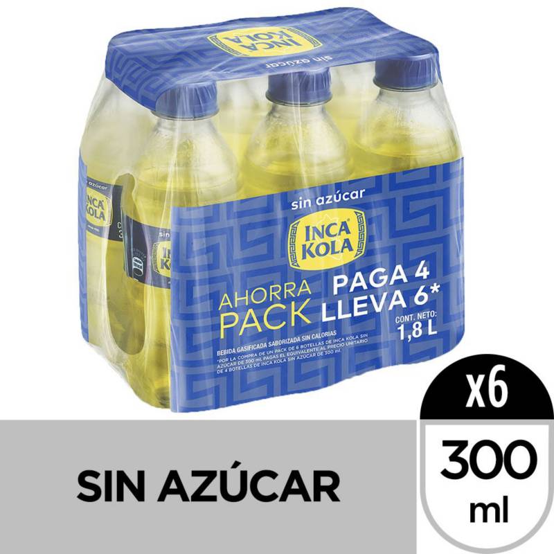 INCA KOLA - Gaseosa Inca Kola Sin Azúcar 300 Ml Sixpack Botella
