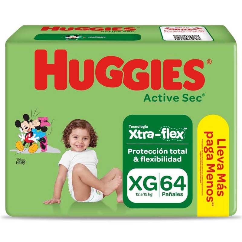 HUGGIES - Pañales Active Sec Xtra-Flex Talla XG Huggies 64 Unidades