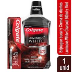 COLGATE - Enjuague bucal Colgate Luminous White Carbon 500ml y Crema Dental Colgate Luminous White Carbon 75 mL