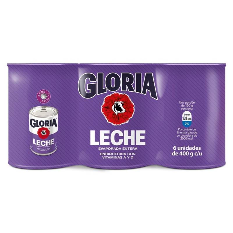 GLORIA - Six Pack de Leche Evaporada Gloria Entera de 400 g