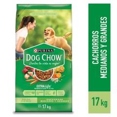 DOG CHOW - Alimento para perro Dog Chow Extra Life tamaño de cachorro mediano y grande en presentación de 17 kg