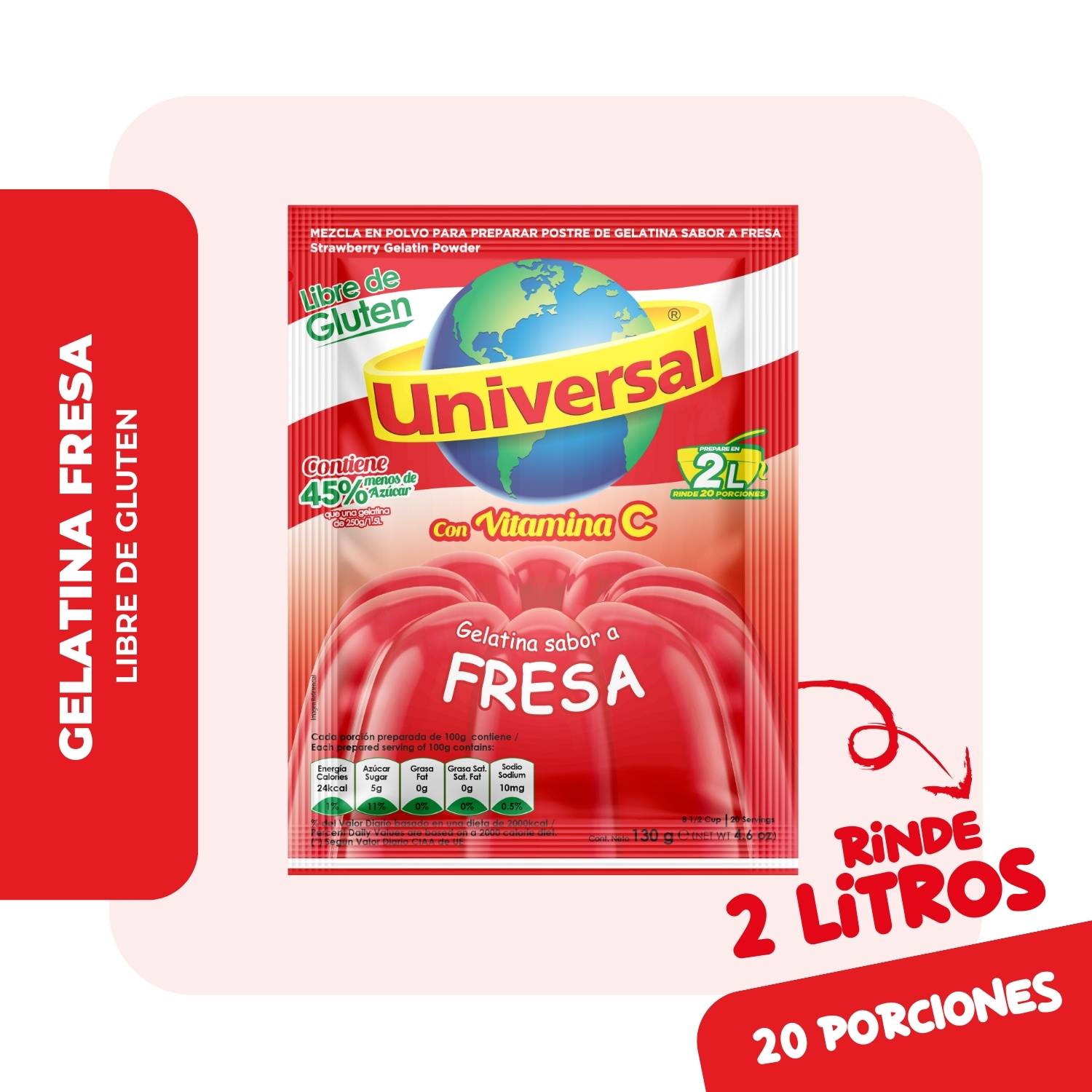 Gelatina Universal Extra Colágeno Sabor Fresa 30 g