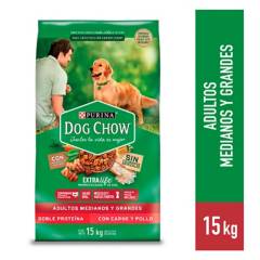 DOG CHOW - Alimento para Perro Dog Chow Extra Life Adulto con Carne y Pollo 15 kg