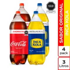 COCA COLA - Fourpack Gaseosa Mixto Coca Cola + Inca kola 3L
