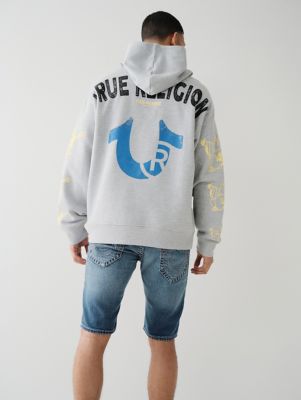 True Religion Men's Big T Logo Relaxed Hoodie - Blue - Hoodies