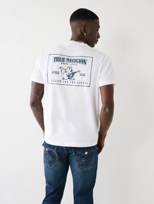 True Religion Men's 4-Pack V Neck Tees, Premium Cotton, White w/Logo,  Large, NEW