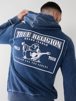 True Religion Logo Zip Up Hoodie in White for Men