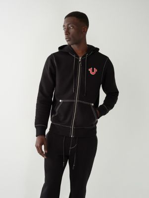 True Religion Men's Velour Zip Up Hoodie