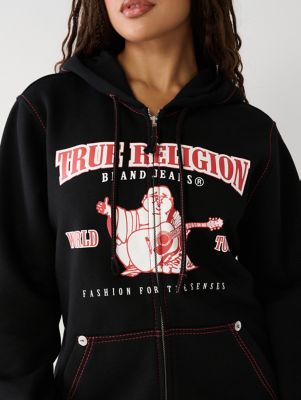 True Religion Zip Up Hoodie - Y2K - Navy Blue/Red 