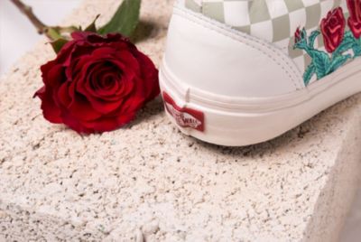 vans with red roses embroidery