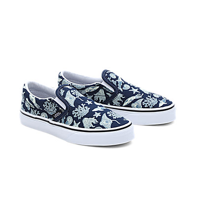 Kids Classic Slip-On Glow Xray Ocean Shoes (4-8 Years) | Blue | Vans