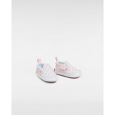 Infant Checkerboard Slip-On Hook And Loop Crib Shoes (0-1 year) | Pink |  Vans