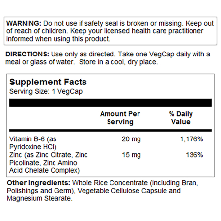 Solaray Bio Zinc label with Zinc Picolinate and ingredients