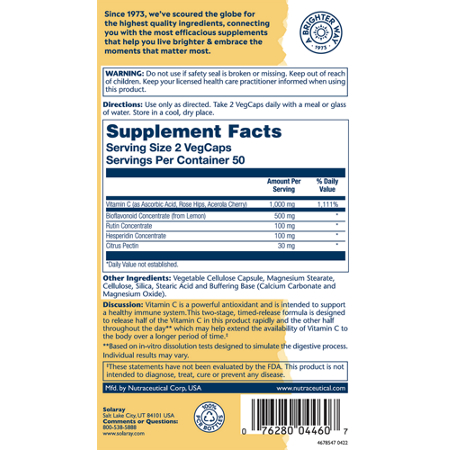 Supplement label for Solaray Buffered Vitamin C 1000 MG