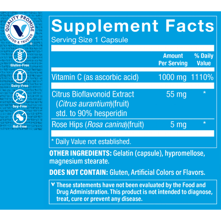 Supplement Facts label for C-1000 Complex 1000 MG Capsules