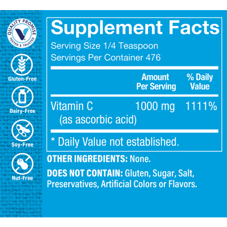 Supplement Facts label for Vitamin C Powder 1000 MG