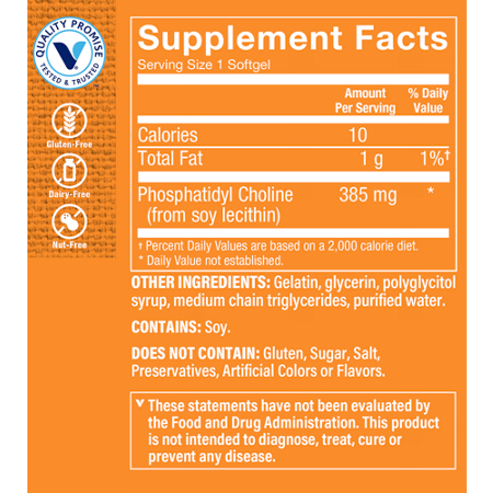 Supplement Facts label for Phosphatidyl Choline Softgels 385 MG
