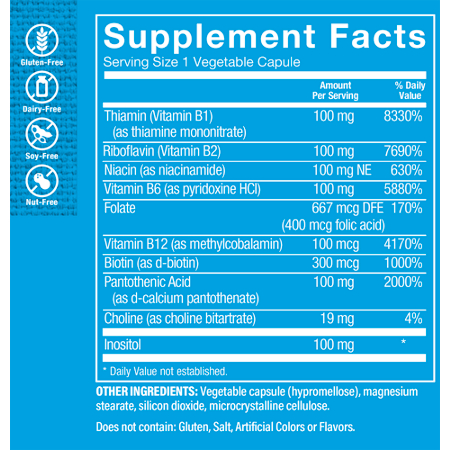 Supplement Facts label for Vitamin B-Complex 100 vegetarian capsules
