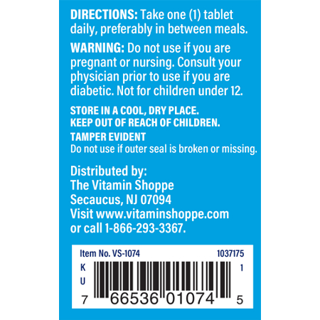 Directions for The Vitamin Shoppe GTF Chromium Tablets 200 MCG