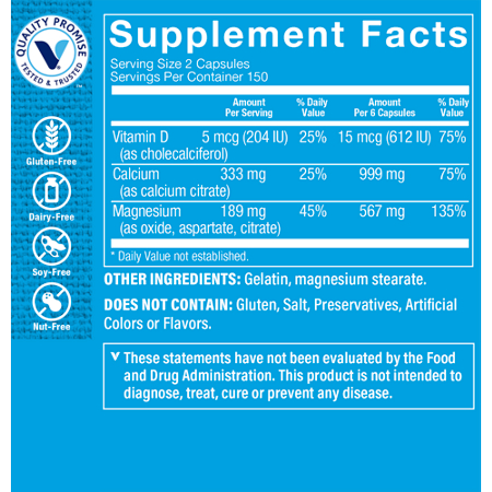 Supplement Facts: Calcium Citrate, Magnesium, Vitamin D