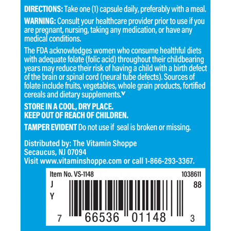 The Vitamin Shoppe Folic Acid 800 MCG Directions