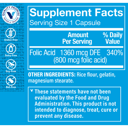 Folic Acid Prenatal and Heart Support 800 MCG Label