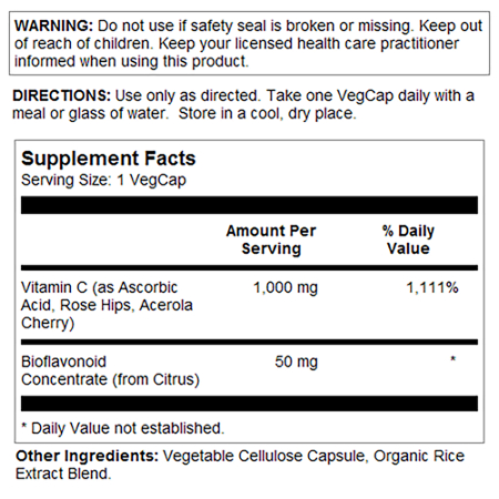 Solaray Vitamin C label with Bioflavonoids and Rose Hips