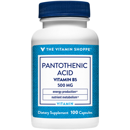 The Vitamin Shoppe Pantothenic Acid Vitamin B5 capsules 500 MG bottle front