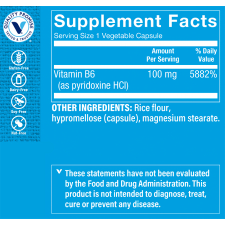 Vitamin B6 100 MG Supplement Facts Label