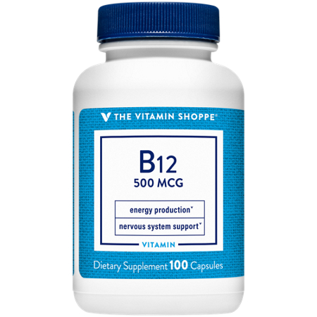 The Vitamin Shoppe B12 500 MCG capsules bottle front