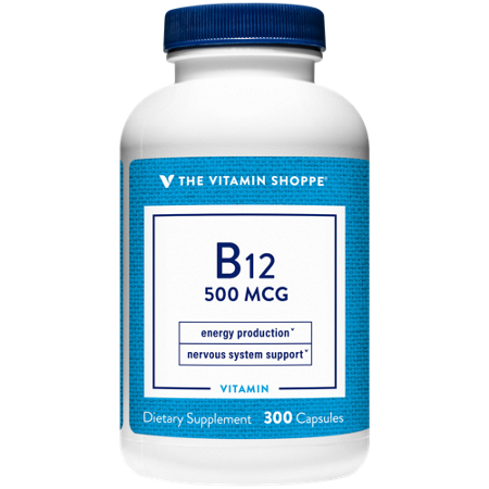 The Vitamin Shoppe B12 500 MCG capsules bottle front