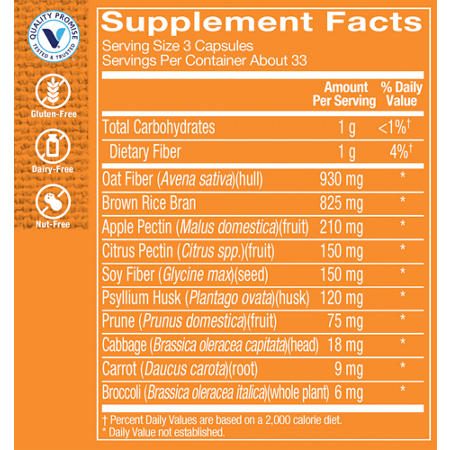 Supplement Facts label for Fiber Blend with Insoluble & Soluble Fiber Capsules