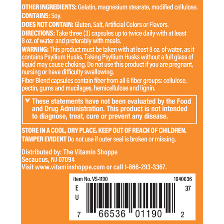 Directions for Vitamin Shoppe Fiber Blend Capsules