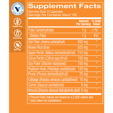 Supplement Facts label for Fiber Blend with Insoluble & Soluble Fiber Capsules