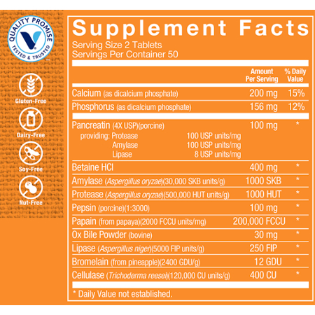 Supplement Facts label for Multi-Enzyme Digestive Formula